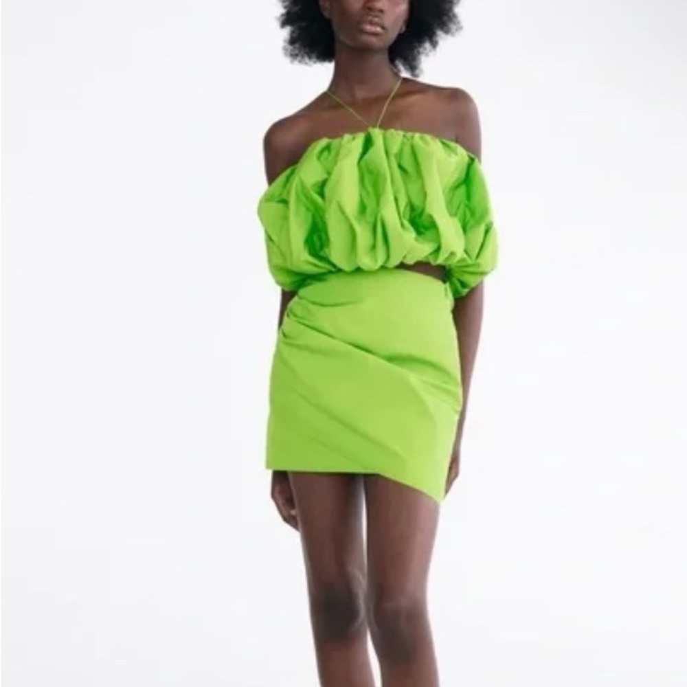 Zara Bright Green Off-Shoulder Crop Top